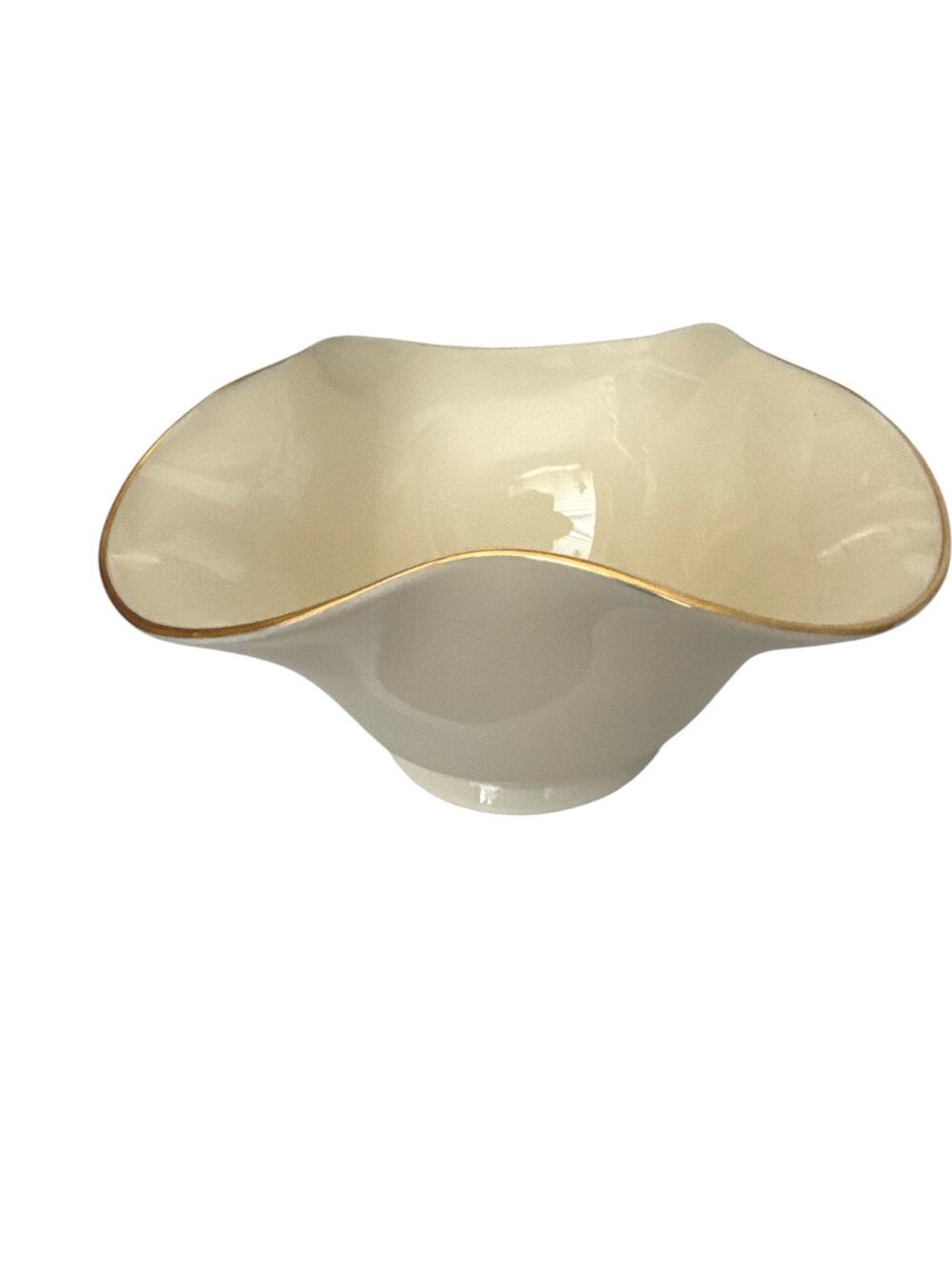 Vintage Lenox Devon Collection Cream Porcelain Gold Trim Candy Bowl